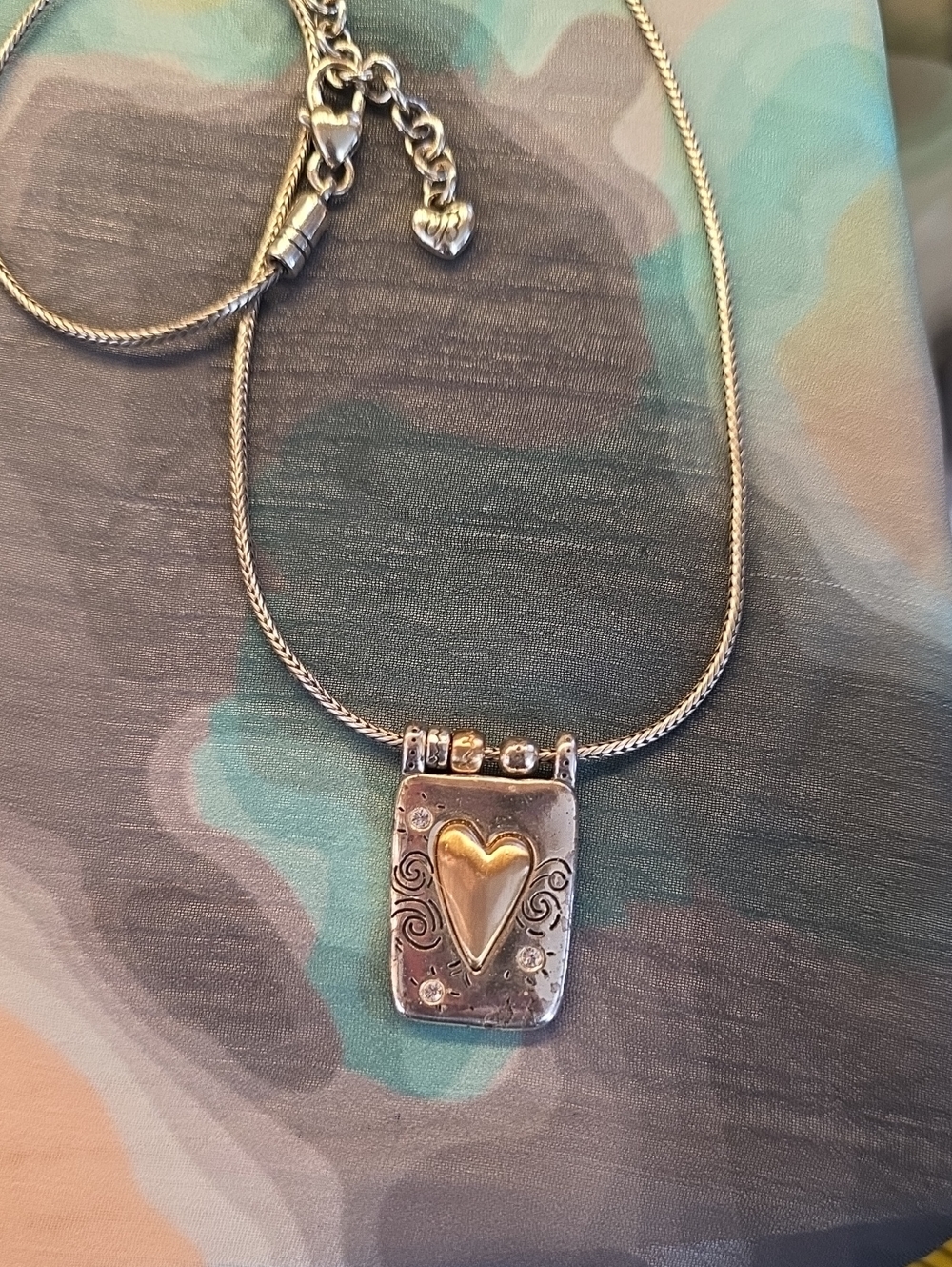 Brighton Sterling Silver Two-Tone Heart Pendant Necklace - Measures 7.5 To 9.5"